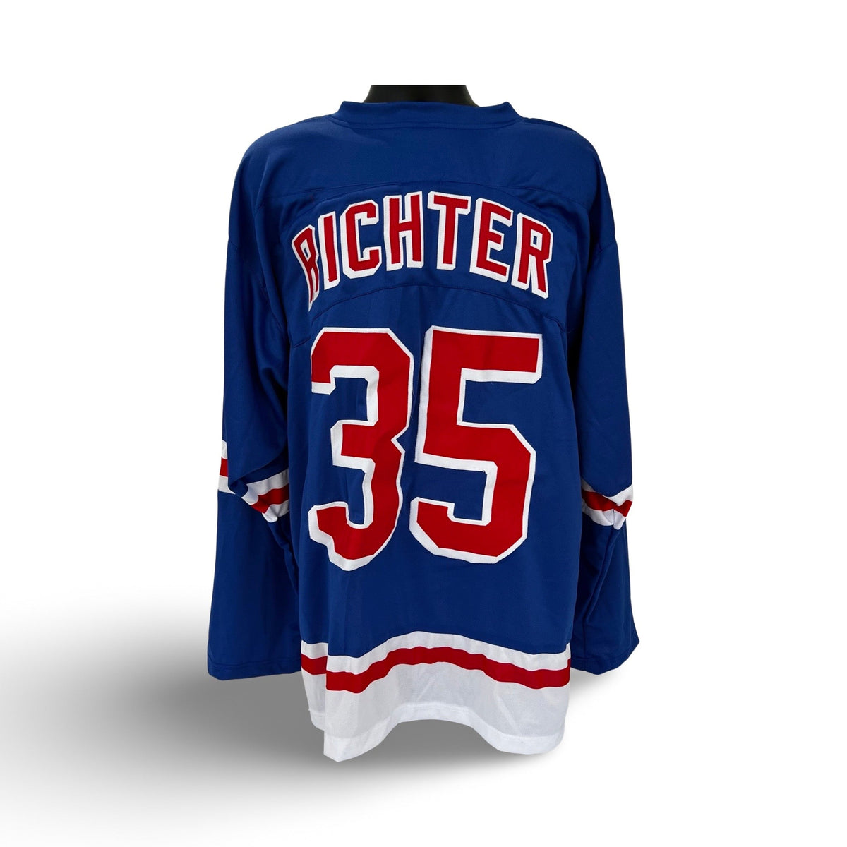 Mike Richter Unsigned New York Rangers Blue Custom Jersey product image 1, provided for visual reference and product detail