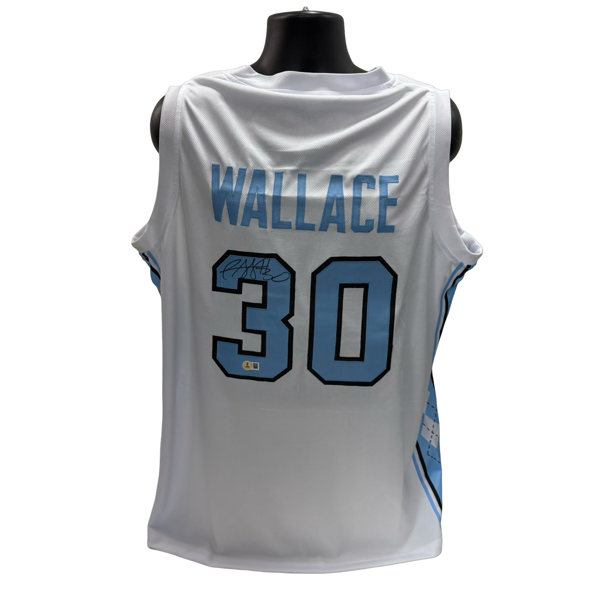 Rasheed Wallace Autographed White North Carolina Jersey Beckett product image 1, provided for visual reference and product
