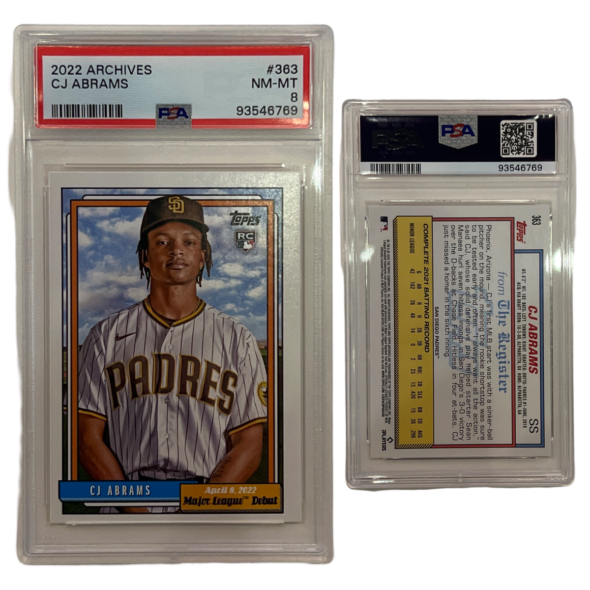 2022 CJ Abrahms Topps Archives #363 PSA NM-MT 8 product image 1, provided for visual reference and product detail review