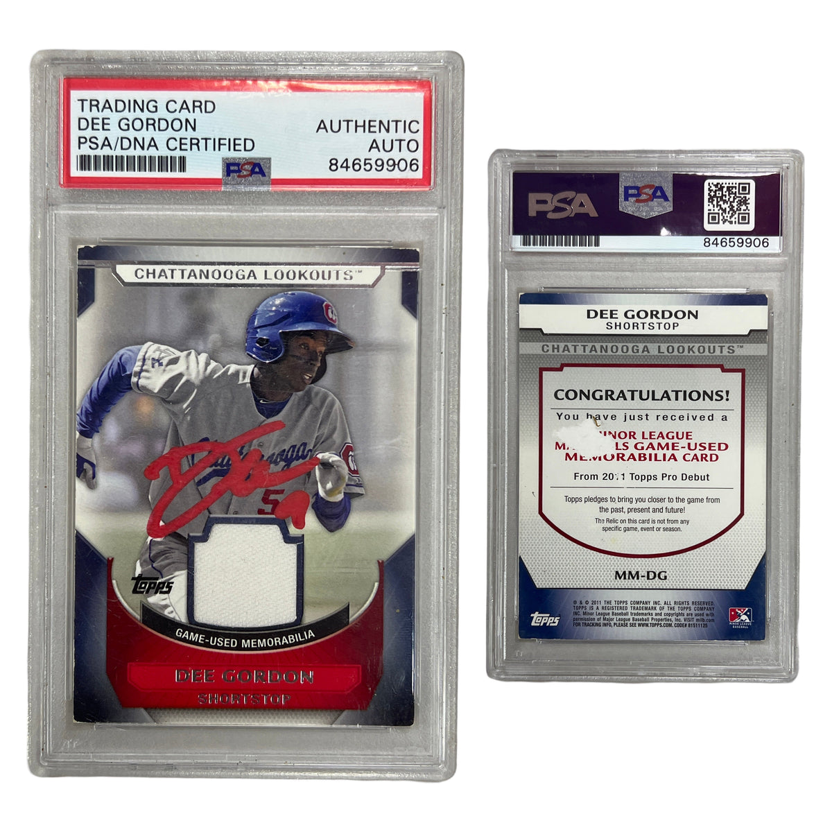 2011 Dee Gordon Topps Pro Debut Materials #MM-DG PSA AUTO Authentic product image 1, provided for visual reference and