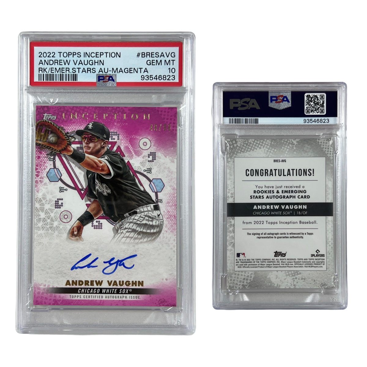 2022 Andrew Vaughn Topps Inception Rookie Emeging Stars Autographed Magenta /99 #BRESAVG PSA GEM MT 10 product image 1,