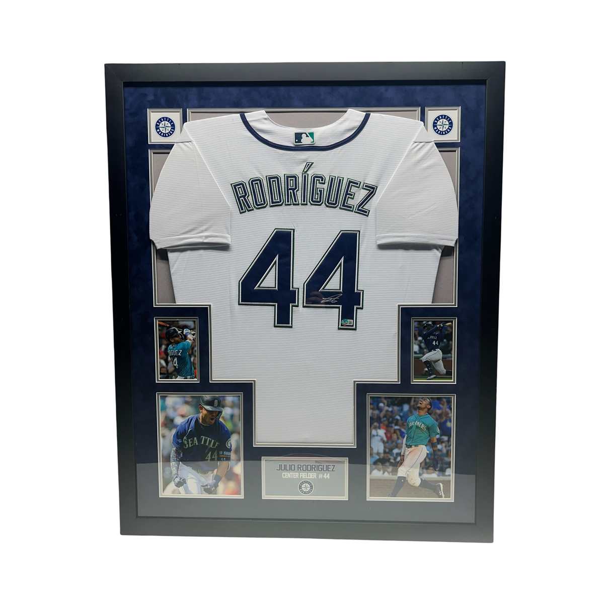 Julio Rodríguez Autographed Seattle Mariners White Nike Replica Jersey Beckett - Framed product image 1, provided for visual