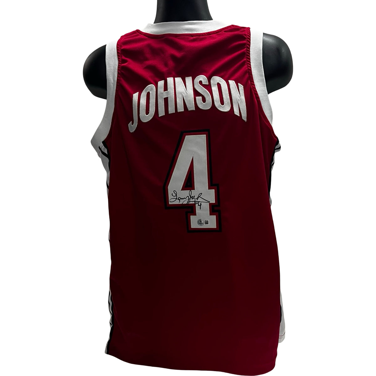 Larry Johnson Autographed UNLV Rebels Red Jersey Beckett product image 1, provided for visual reference and product detail