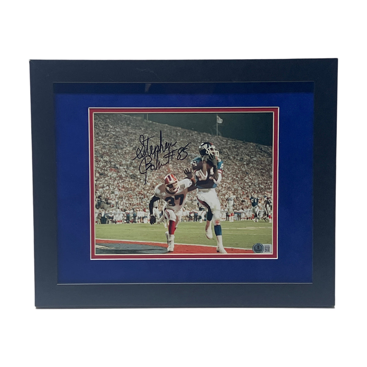 Stephen Baker Autographed New York Giants HD Catch Framed 8x10 Beckett product image 1, provided for visual reference and