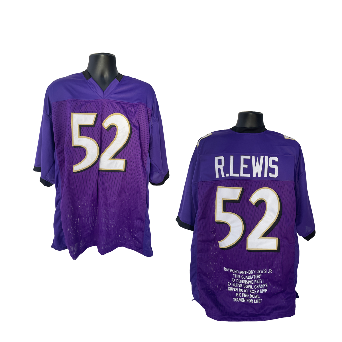 Ray Lewis Unsigned Baltimore Ravens Purple Stat Jersey product image 1, provided for visual reference and product detail