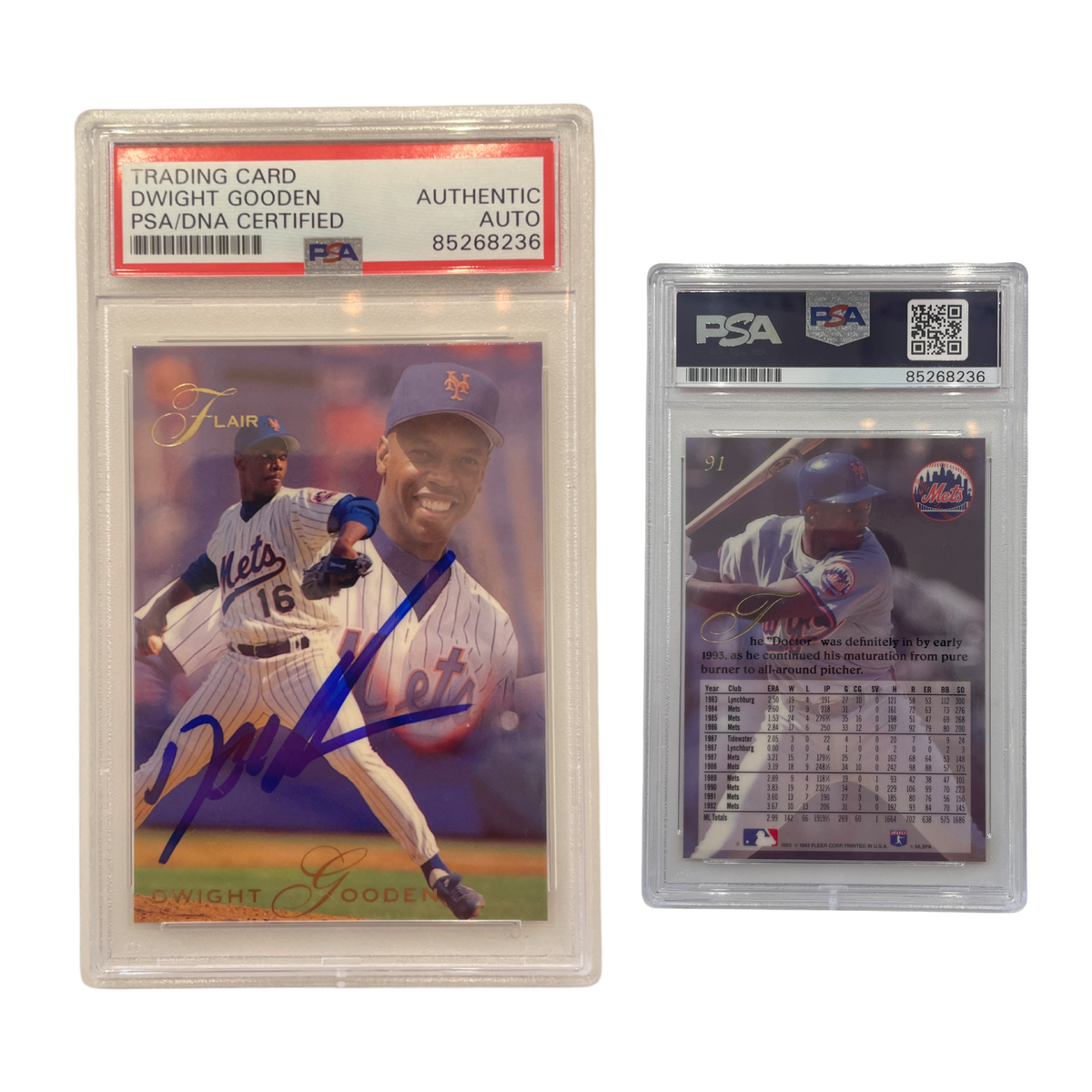 1993 Dwight Doc Gooden Flair #91 PSA Auto Authentic product image 1, provided for visual reference and product detail review