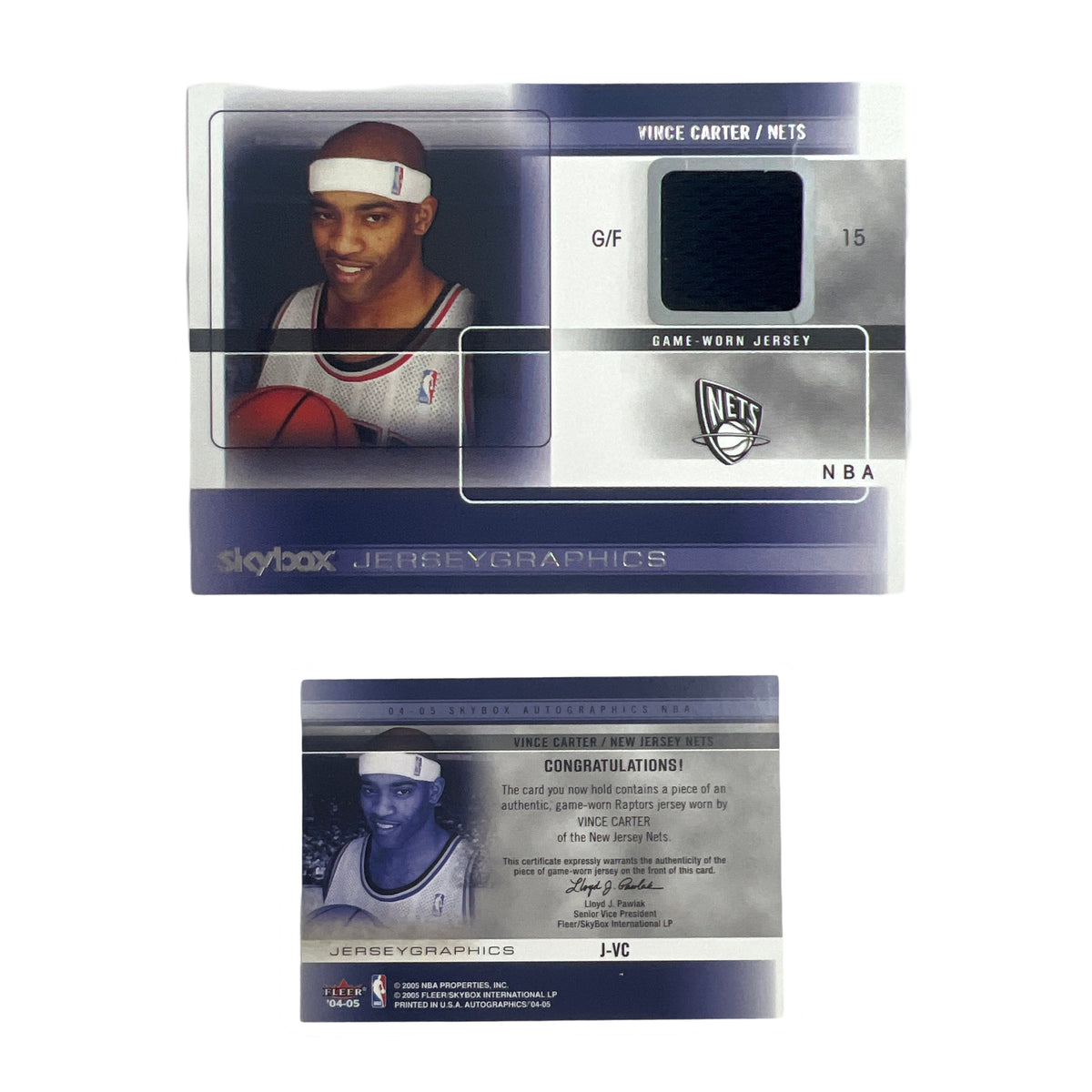 2004 Vince Carter Skybox Jerseygraphics #J-VC product image 1, provided for visual reference and product detail review