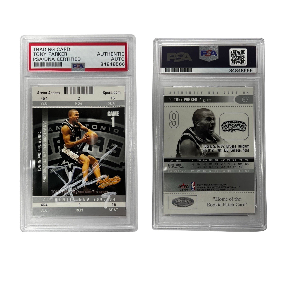 2003-04 Fleer Authentix #67 Tony Parker PSA Auto Authentic product image 1, provided for visual reference and product detail