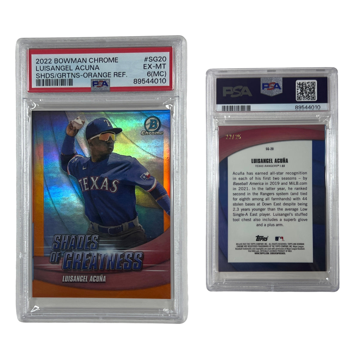 2022 Bowman Chrome Luisangel Acuna Shades Of Greatness Orange Refractor /25 #SG20 PSA EX-MT 6 product image 1, provided for