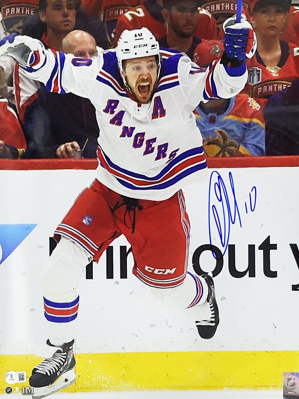 Artemi Panarin Autographed Celebration 11x14 Beckett - Framed product image 1, provided for visual reference and product