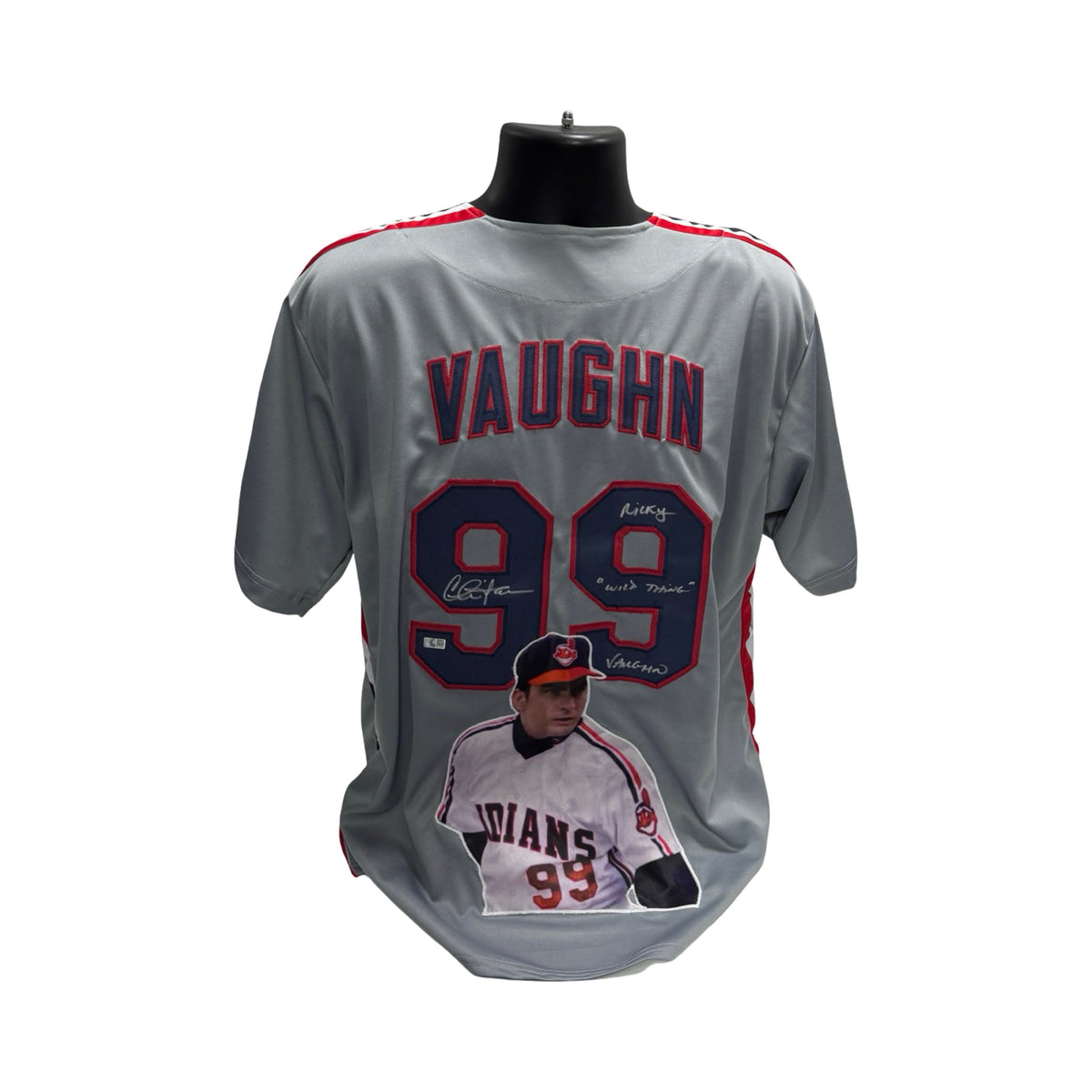 Charlie Sheen Autographed Major League Ricky Vaughn Grey Cleveland Indians Art Jersey Ricky Wild Thing Vaughn Inscription