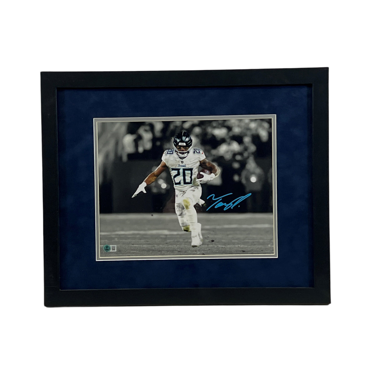 Tony Pollard Autographed Tennessee Titans Framed B&W 11x14 Beckett product image 1, provided for visual reference and