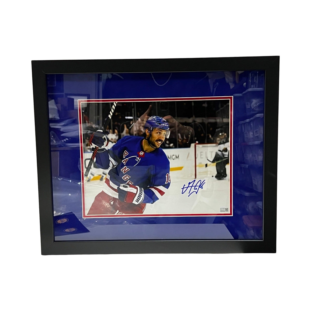 Vincent Trocheck Autographed New York Rangers Blue Jersey Smile 11x14 Steiner CX - Framed product image 1, provided for