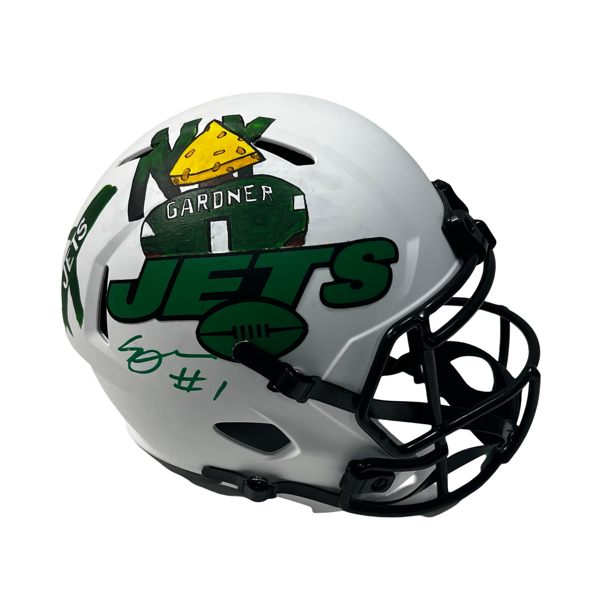 Sauce Gardner Autographed New York Jets White Lunar Eclipse Replica Helmet Cheesehead Custom Art 1/1 Beckett product image