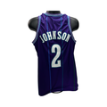 Larry Johnson Unsigned Charlotte Hornets Purple Jersey product image 1, provided for visual reference and product detail