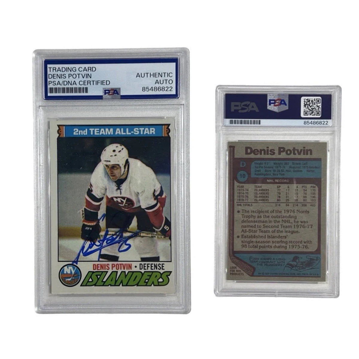1977 Denis Potvin Autographed 2nd Team All-Star Topps #10 PSA Authentic Auto product image 1, provided for visual reference