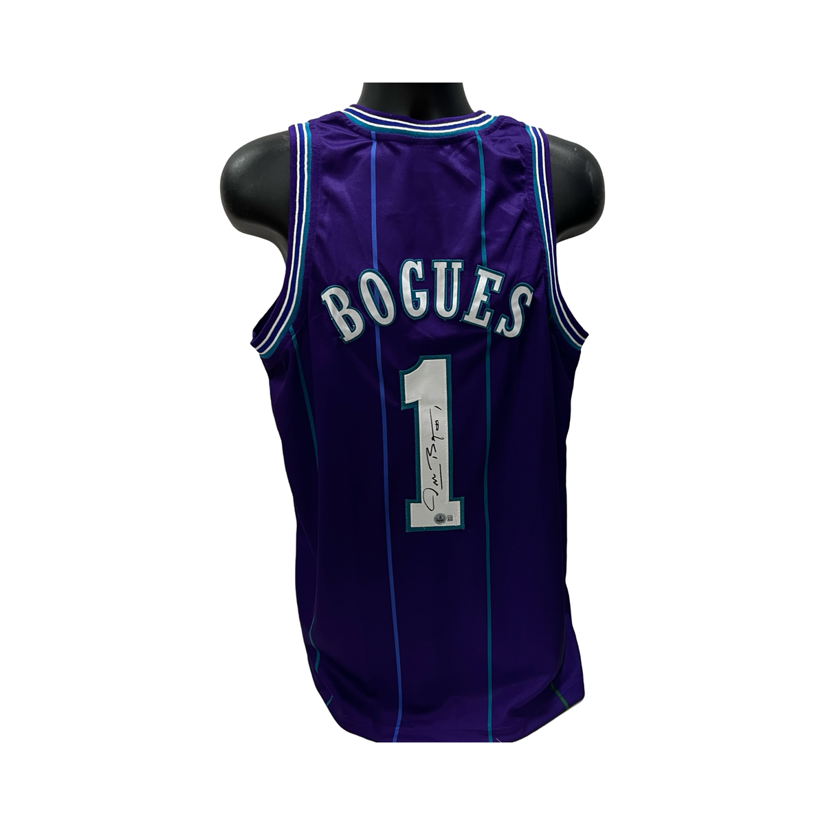Muggsy Bogues Autographed Charlotte Hornets Purple Jersey Beckett product image 1, provided for visual reference and product