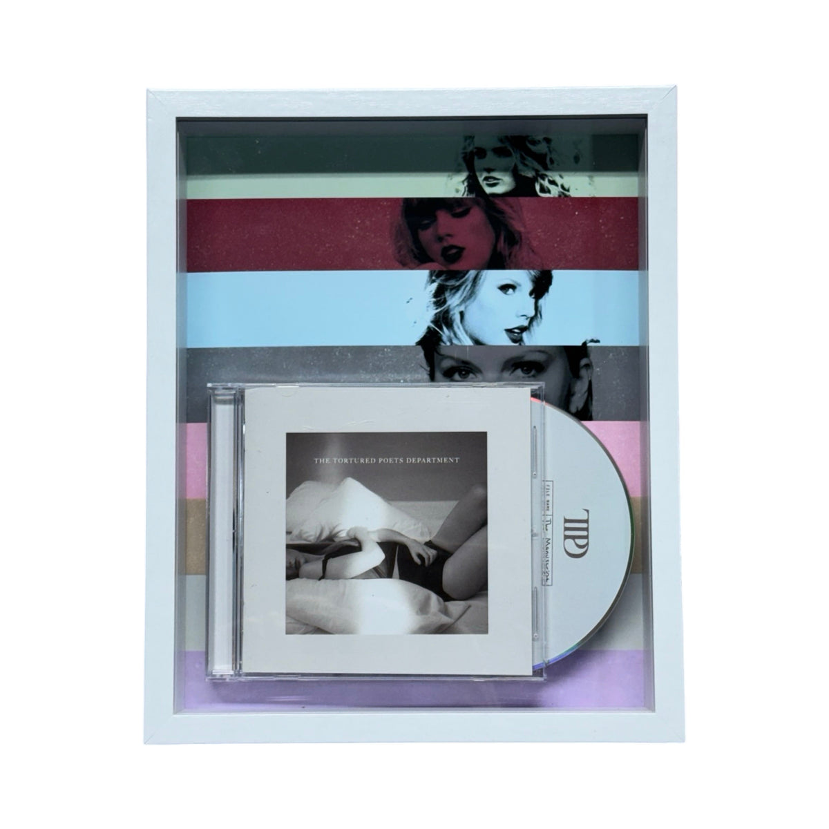 Taylor Swift Tortured Poets 8x10 Framed CD Stripes Collage White Frame product image 1, provided for visual reference and