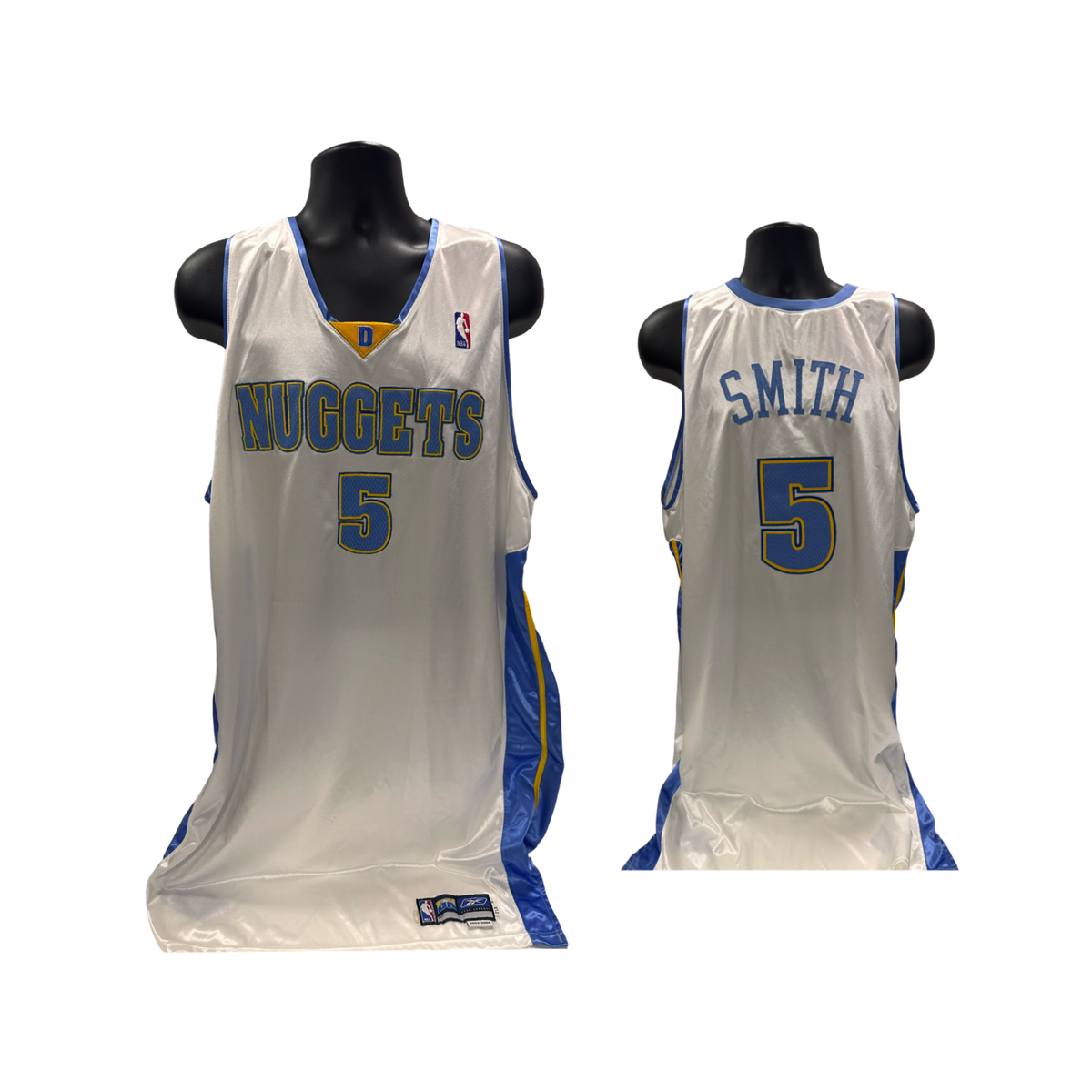 J.R. Smith Game Used NBA 2003/04 Style Denver Nuggets White Jersey product image 1, provided for visual reference and