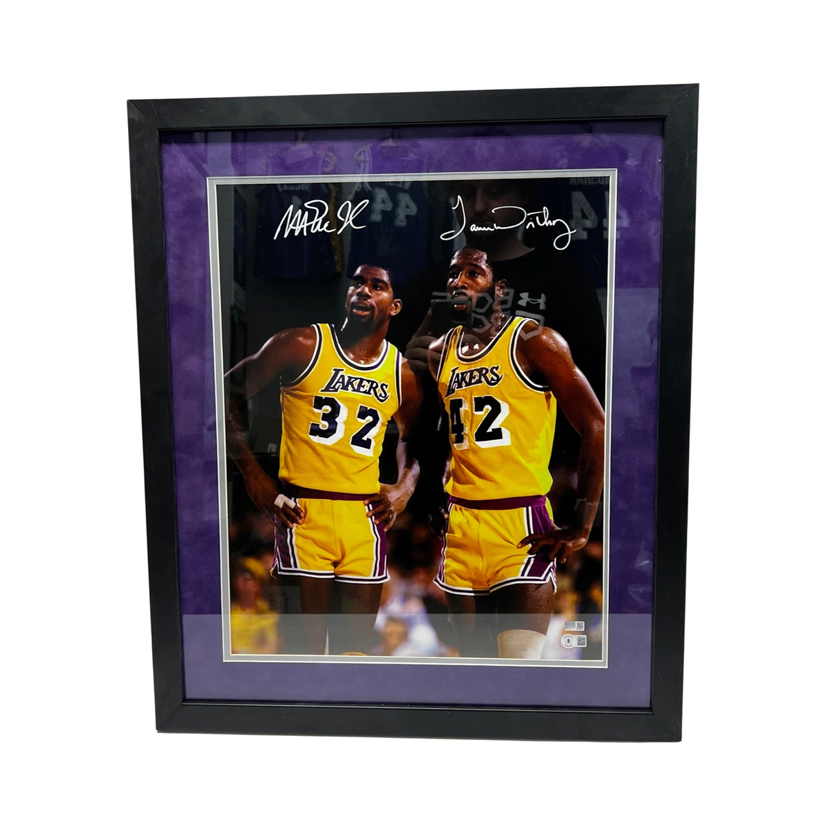 Magic Johnson & James Worthy Autographed Los Angeles Lakers Framed 16x20 Steiner CX / Beckett. product image 1, provided for