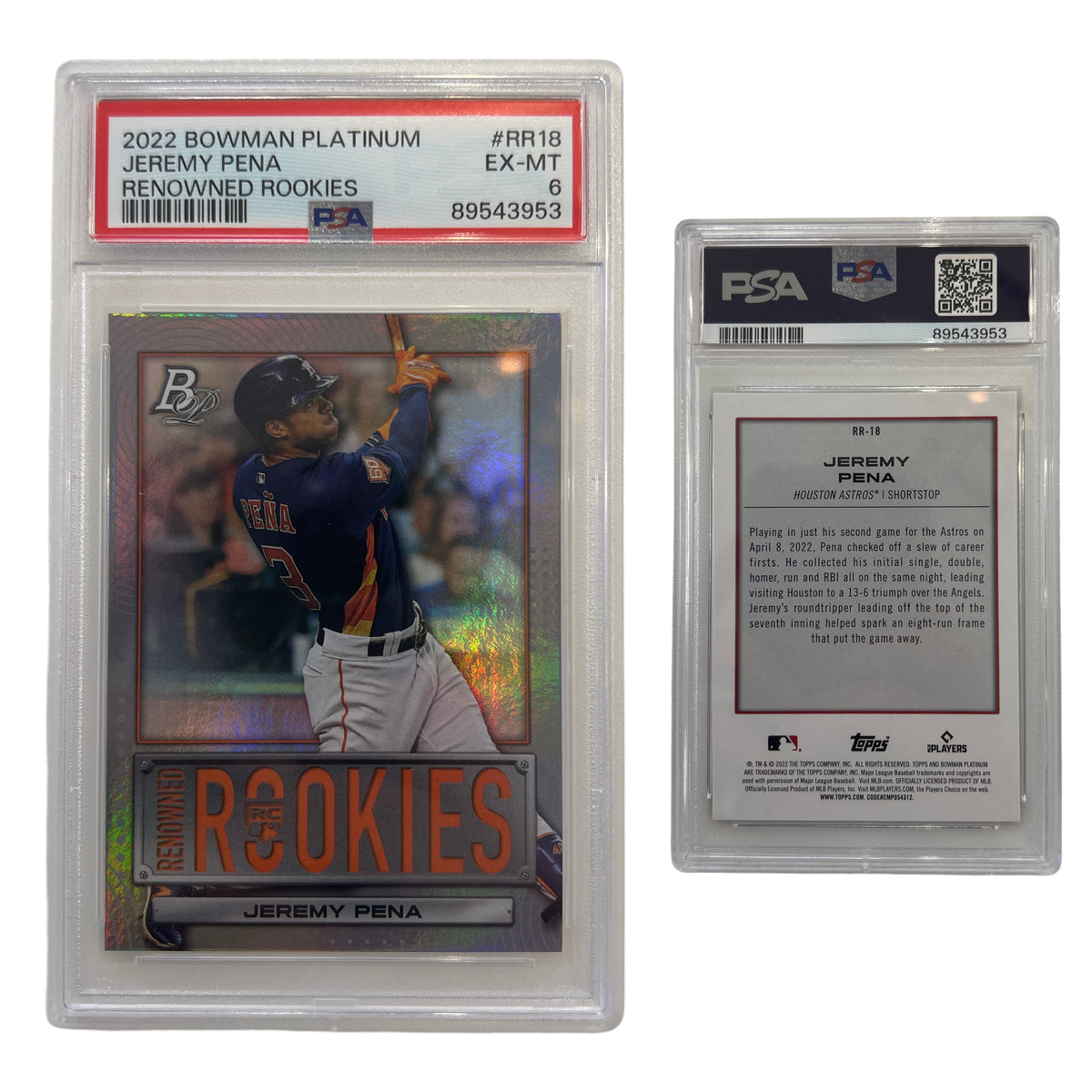 2022 Jeremy Pena Bowman Platinum Renowned Rookies #RR18 PSA EX-MT 6 product image 1, provided for visual reference and