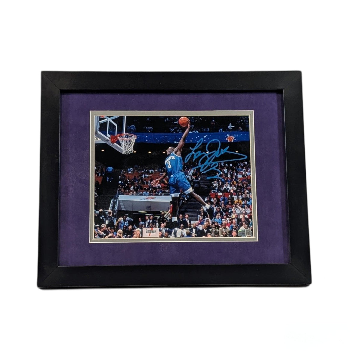 Larry Johnson Autographed Charlotte Hornets Dunking Horizontal Framed 8X10 Steiner CX product image 1, provided for visual