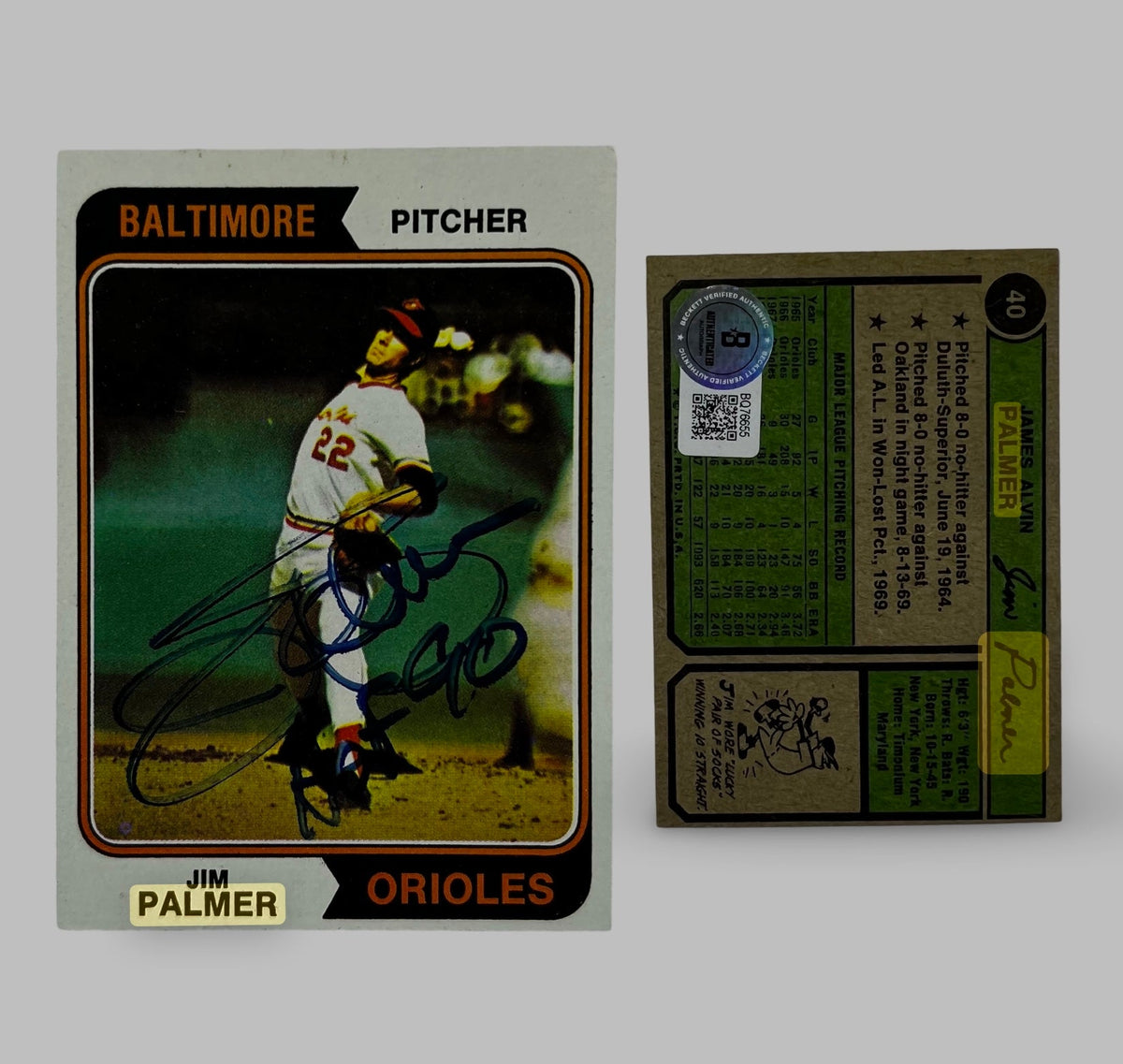 1974 Jim Palmer #40 Auto Beckett product image 1, provided for visual reference and product detail review