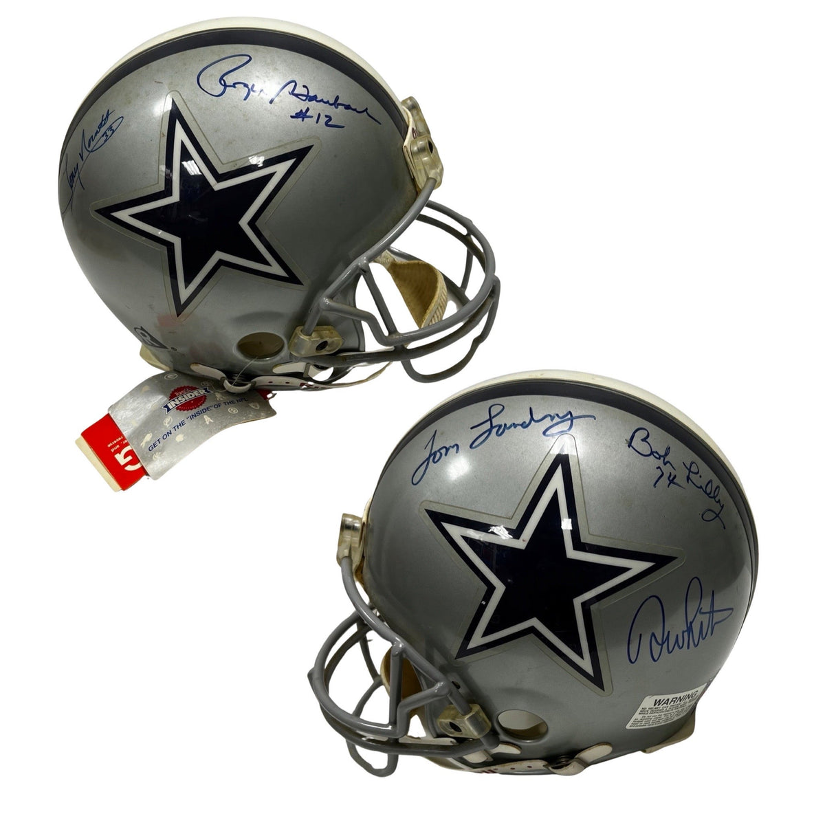 Roger Staubach, Tom Landry & Bob Lily Autographed Dallas Cowboys Riddell Authentic Helmet JSA product image 1, provided for