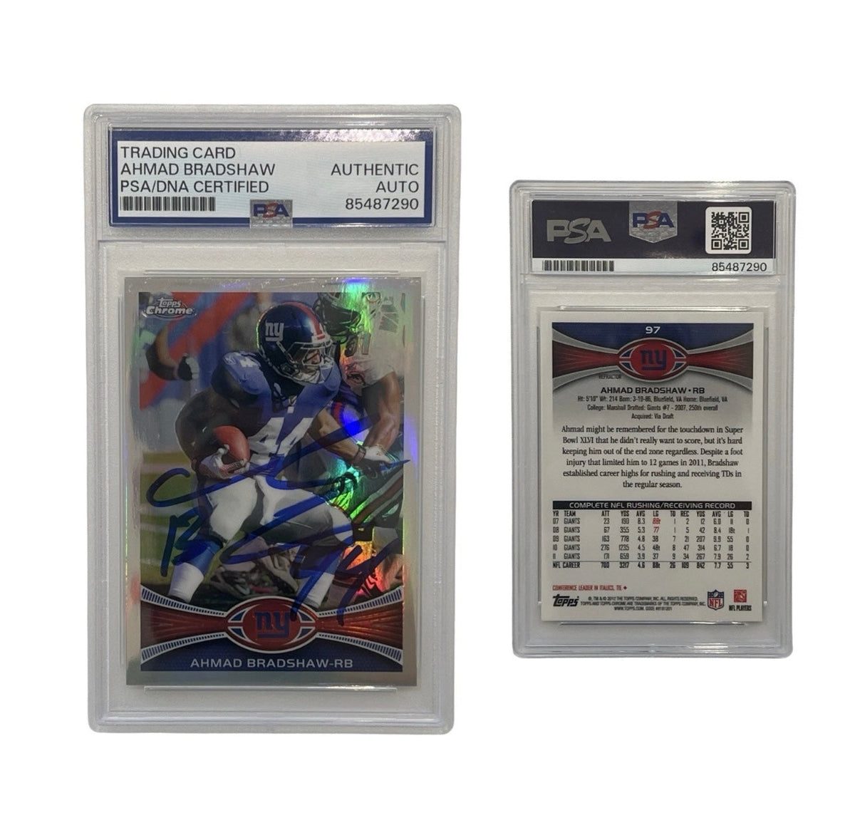 2012 Ahmad Bradshaw Autographed Topps Chrome Refractor #97 PSA Authentic Auto product image 1, provided for visual reference