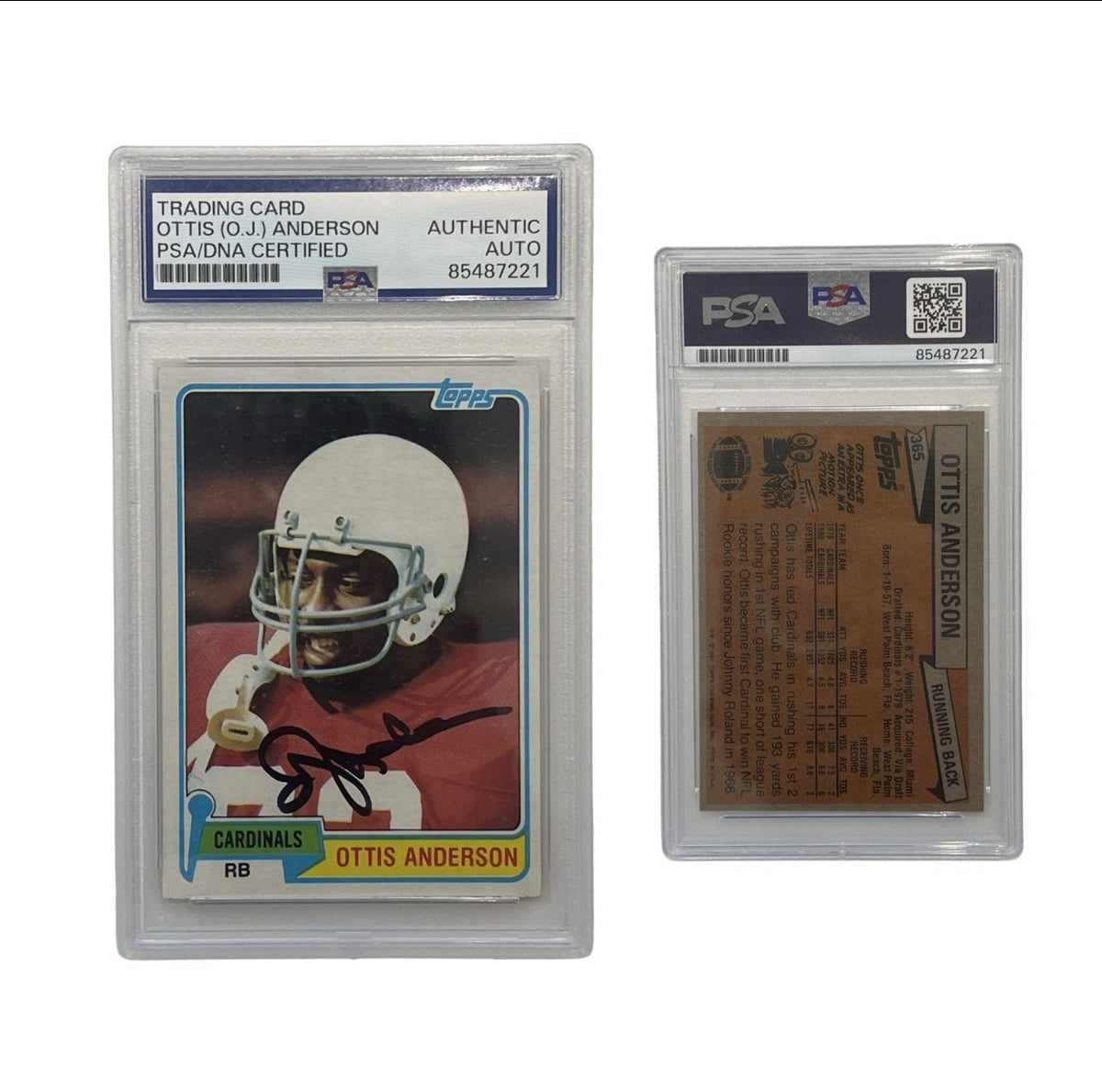 1981 Ottis Anderson Autographed Topps #365 PSA Authentic Auto product image 1, provided for visual reference and product