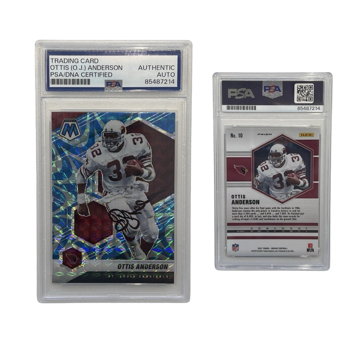 2021 Ottis Anderson Autographed Panini Mosaic Blue Reactive #10 PSA Auto Auth product image 1, provided for visual reference