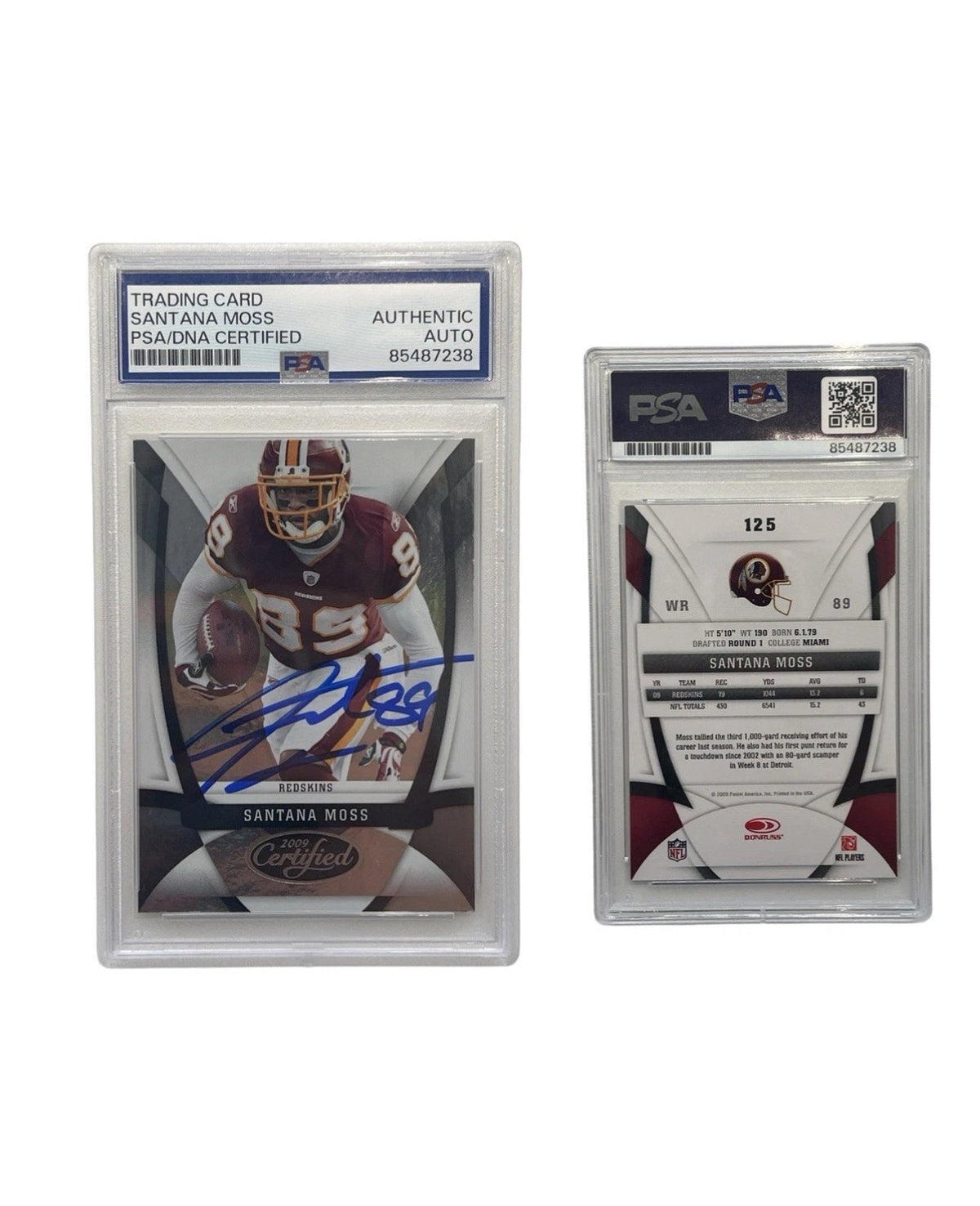 2009 Santana Moss Autographed Panini Donruss #125 PSA Authentic Auto product image 1, provided for visual reference and