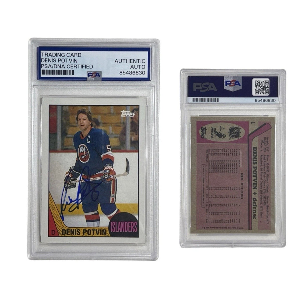 1987 Denis Potvin Autographed Topps #1 PSA Authentic Auto product image 1, provided for visual reference and product detail