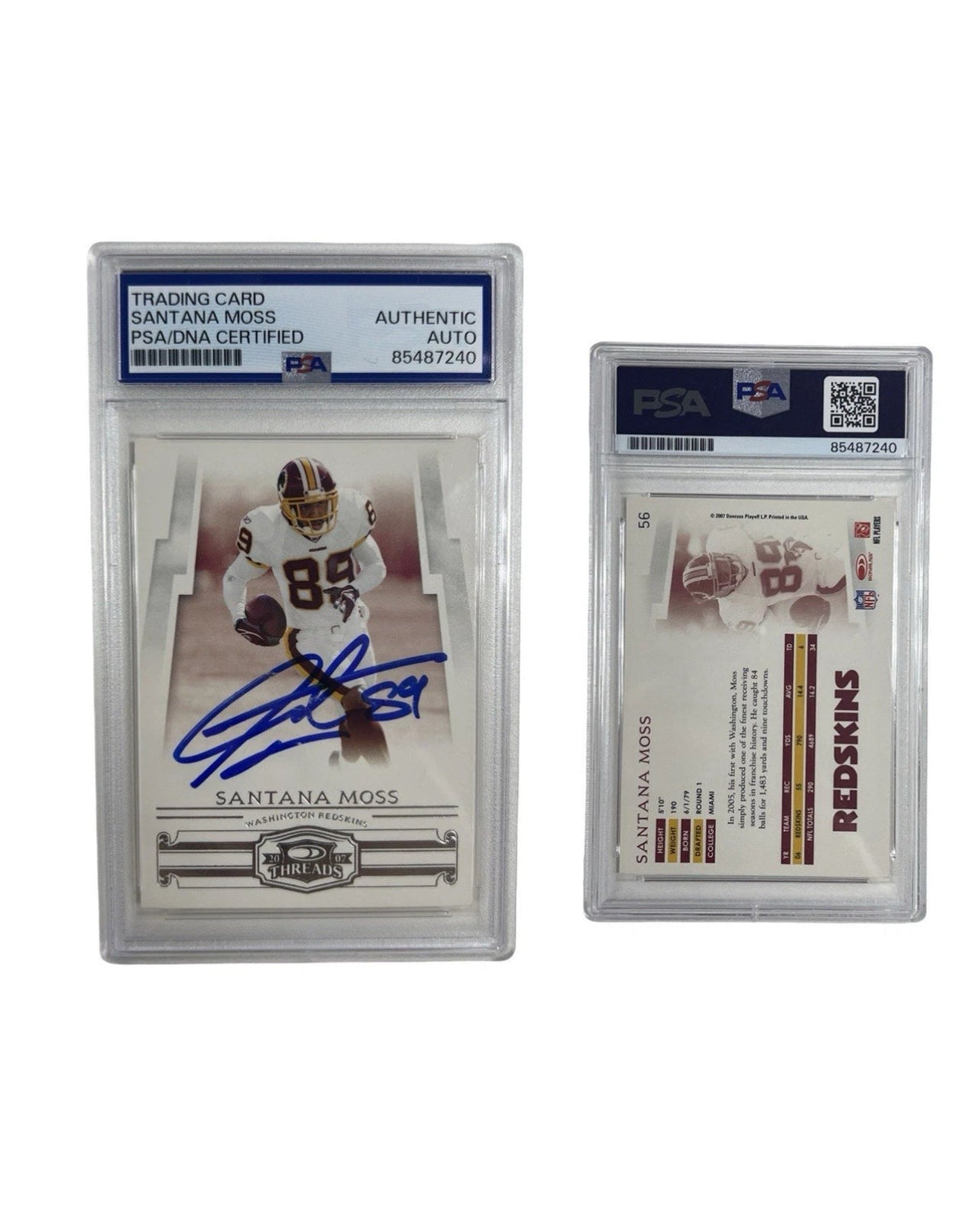 2007 Santana Moss Autographed Donruss #56 PSA Authentic Auto product image 1, provided for visual reference and product