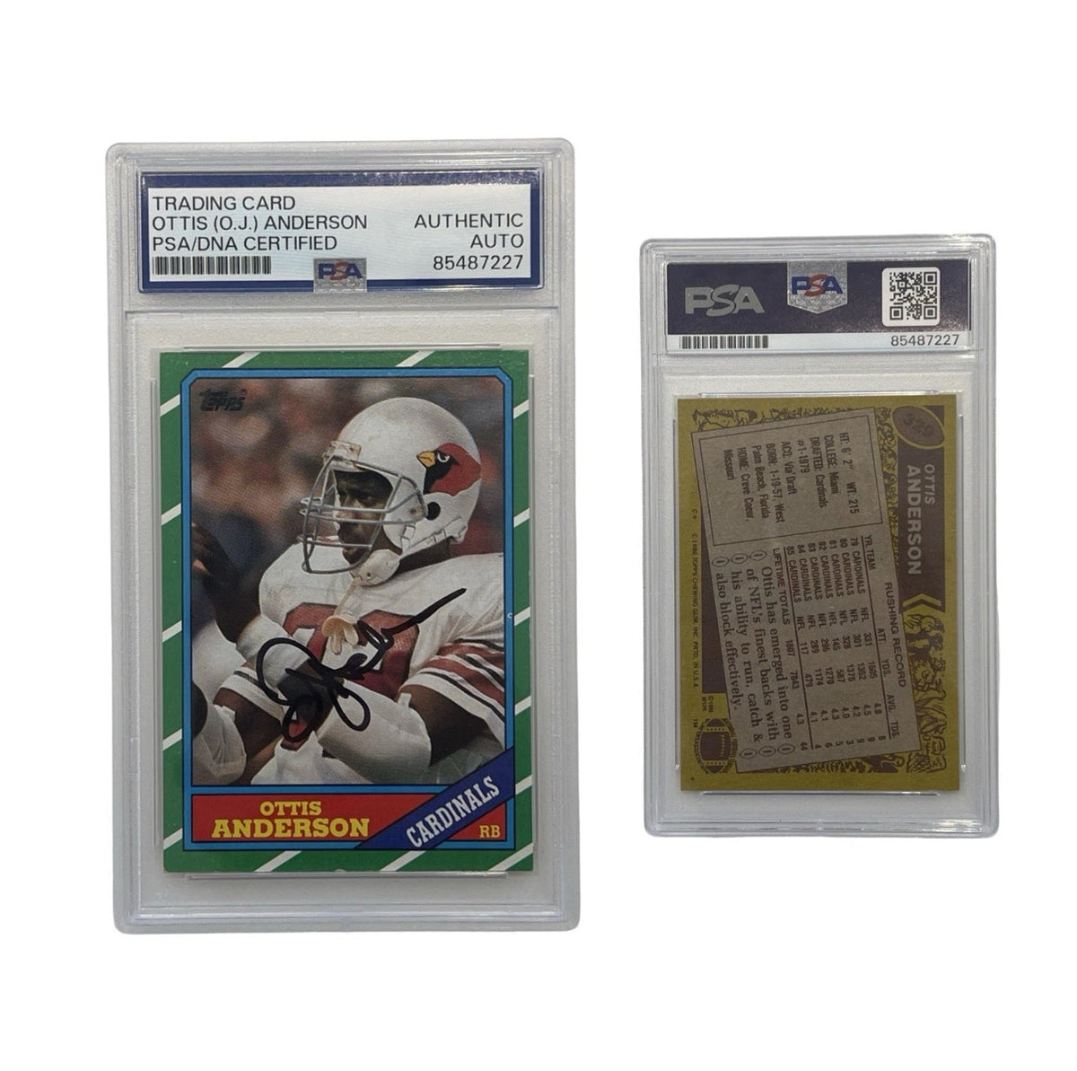 1986 Ottis Anderson Autographed Topps #329 PSA Authentic Auto product image 1, provided for visual reference and product