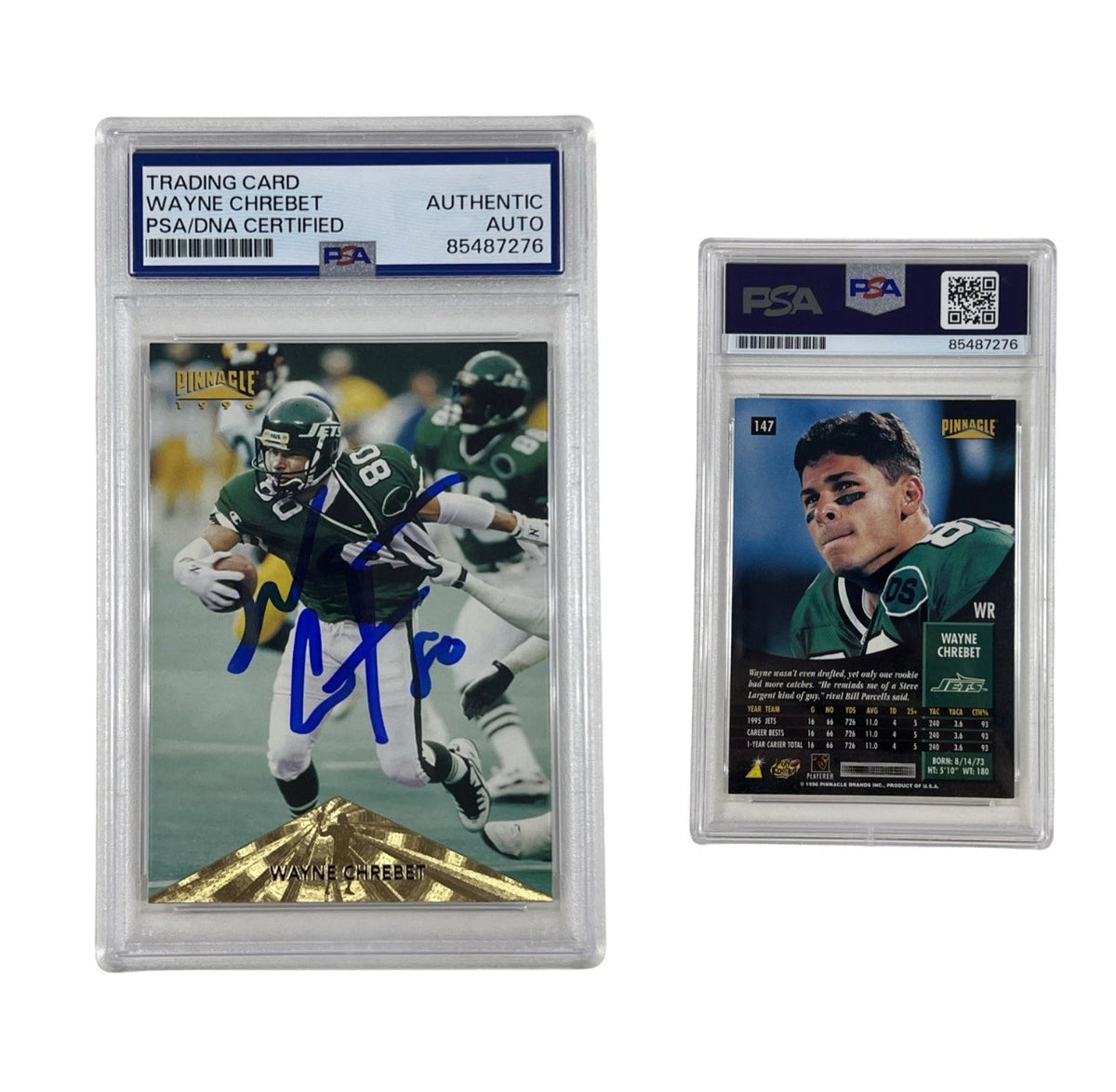 1996 Wayne Chrebet Autographed Pinnacle #147 Authentic Auto product image 1, provided for visual reference and product
