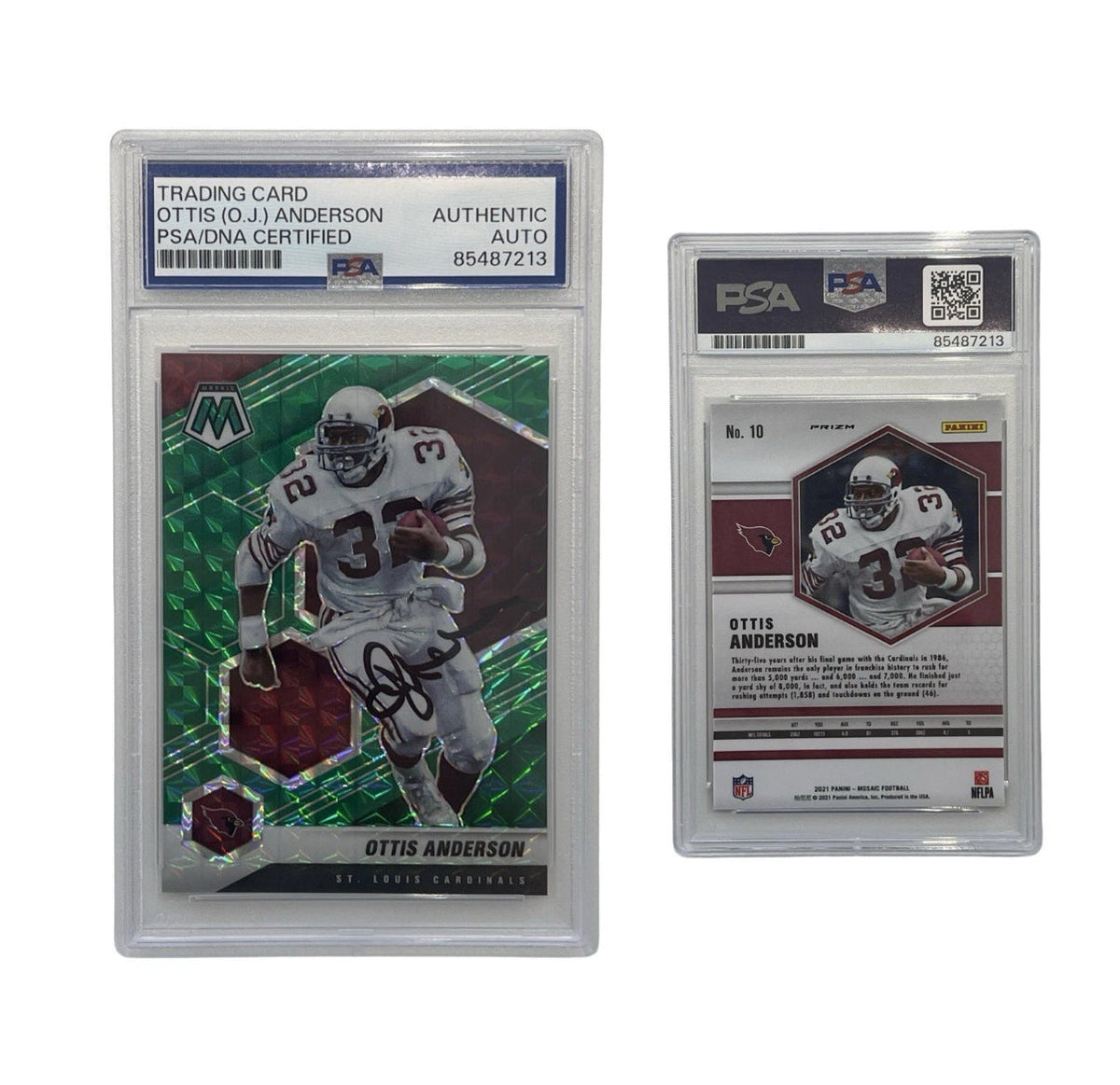 2021 Ottis Anderson Autographed Panini Mosaic Green Reactive #10 PSA Auto Auth product image 1, provided for visual