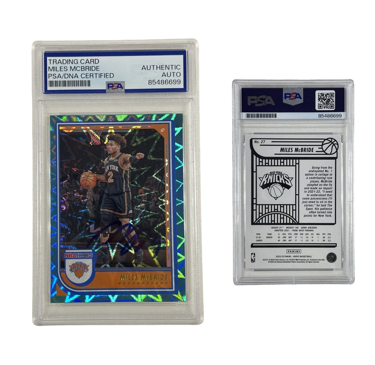2022 Miles McBride Autograpehd NBA Hoops Reflective Panini #27 PSA Auth Auto product image 1, provided for visual reference