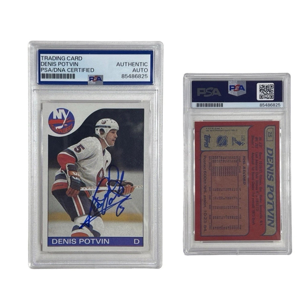1985 Denis Potvin Autographed Topps #25 PSA Authentic Auto product image 1, provided for visual reference and product detail