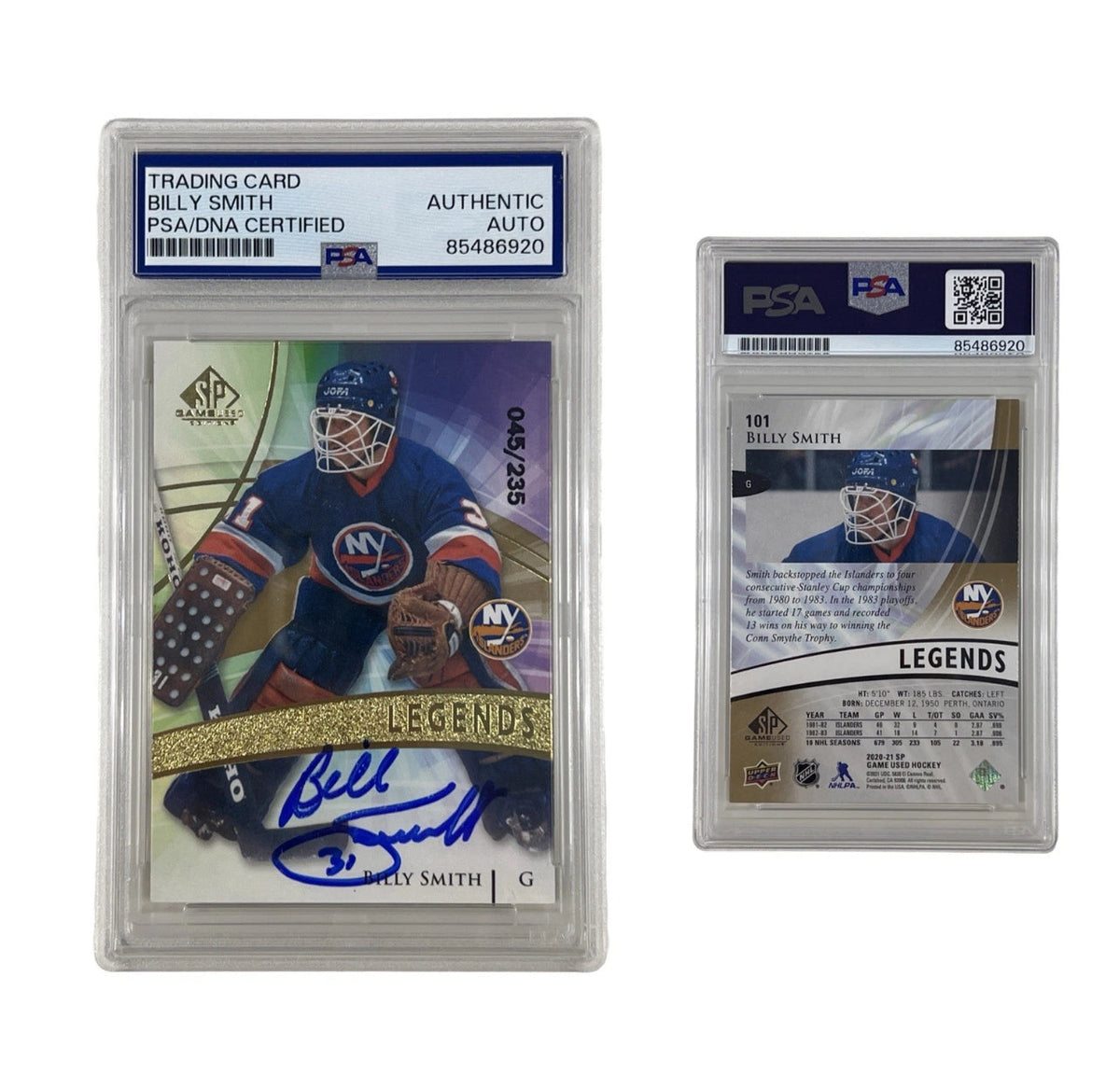 2021 Billy Smith Autographed Legends Upper Deck 45/235 #101 Authentic Auto product image 1, provided for visual reference