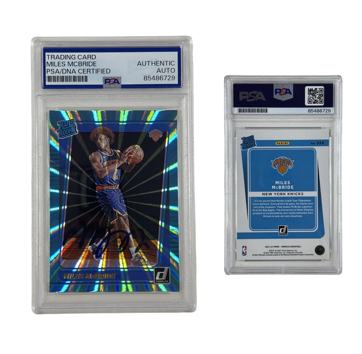 2021 Miles McBride Autographed Rated Rookie Donruss #224 PSA Authentic Auto product image 1, provided for visual reference