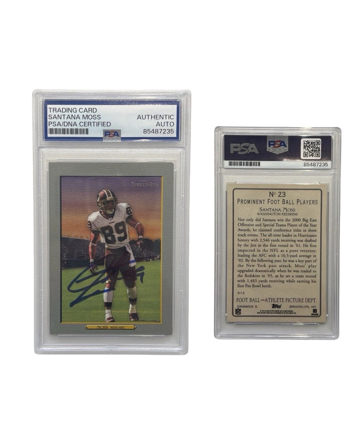 2006 Santana Moss Autographed Topps #23 PSA Authentic Auto product image 1, provided for visual reference and product detail