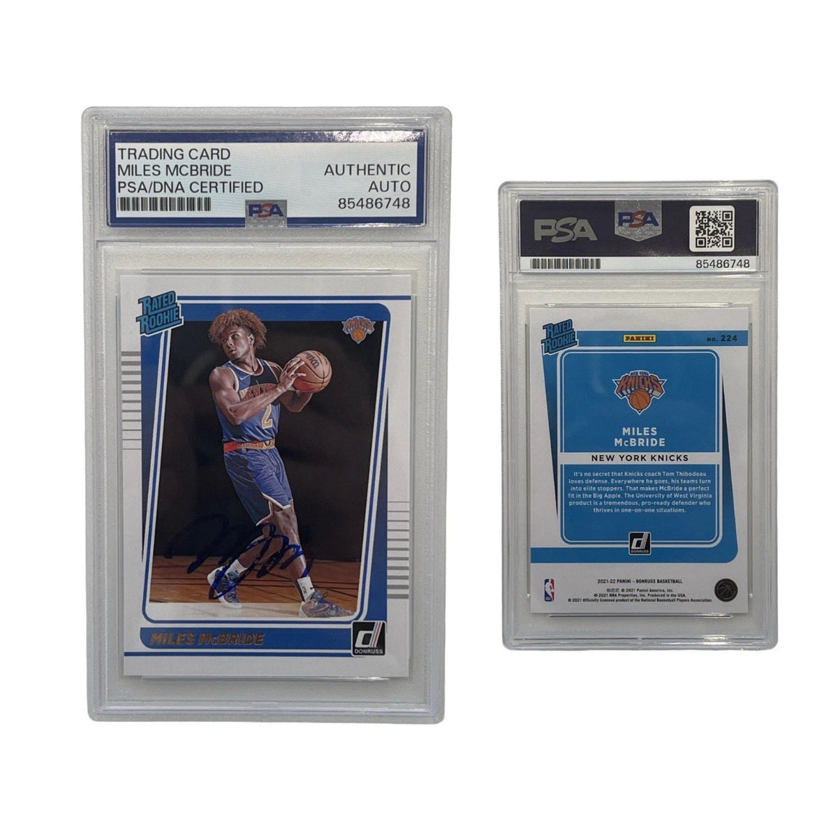 2021 Miles McBride Autographed Rated Rookie DonRuss #224 PSA Auth Auto product image 1, provided for visual reference and