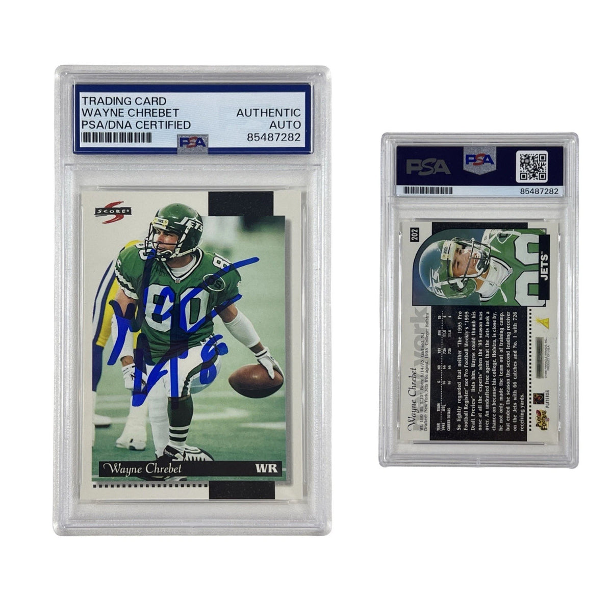1996 Wayne Chrebet Autographed Score Pinnacle #202 Authentic Auto product image 1, provided for visual reference and product