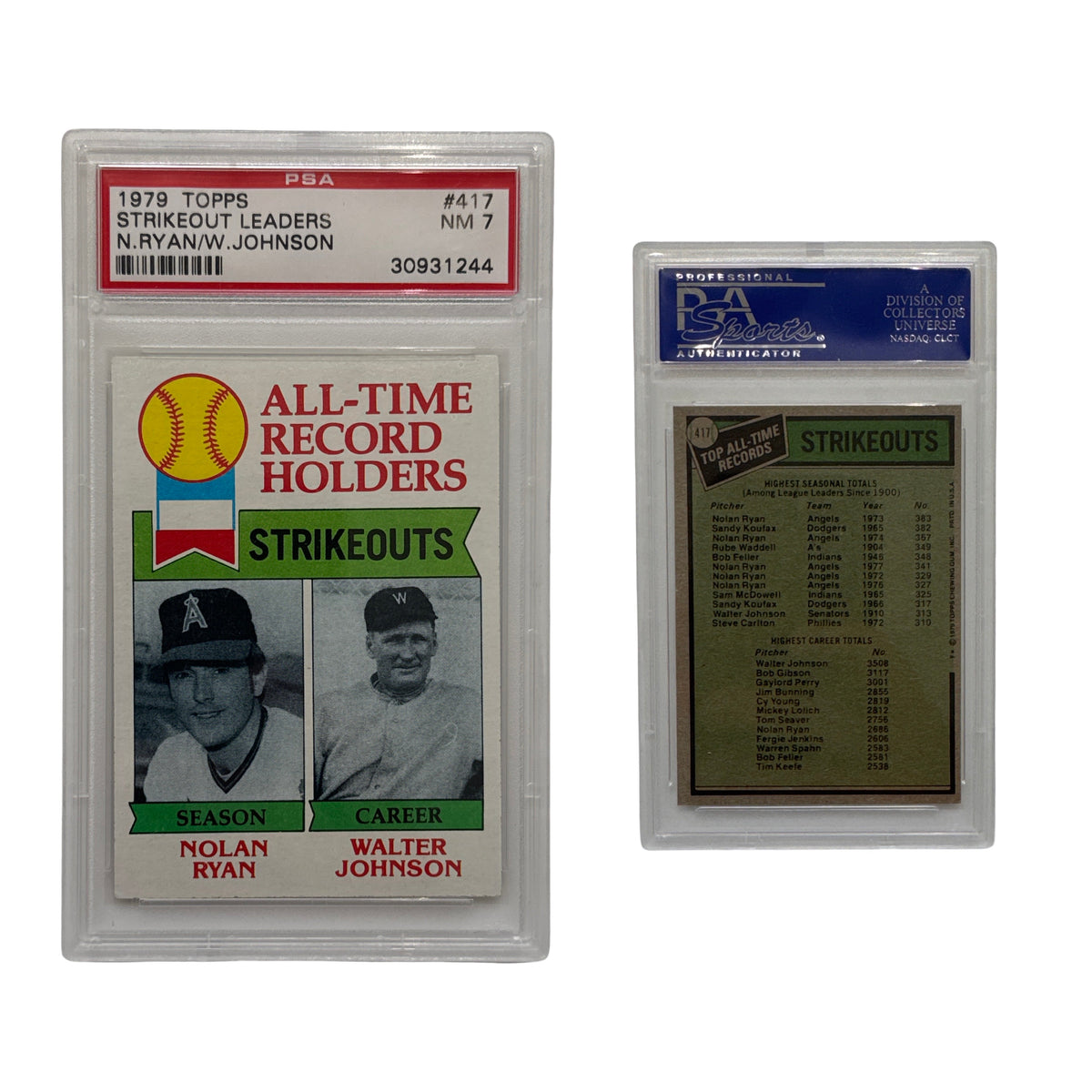 1979 Nolan Ryan Walter Johnson Topps #417 PSA NM 7 product image 1, provided for visual reference and product detail review