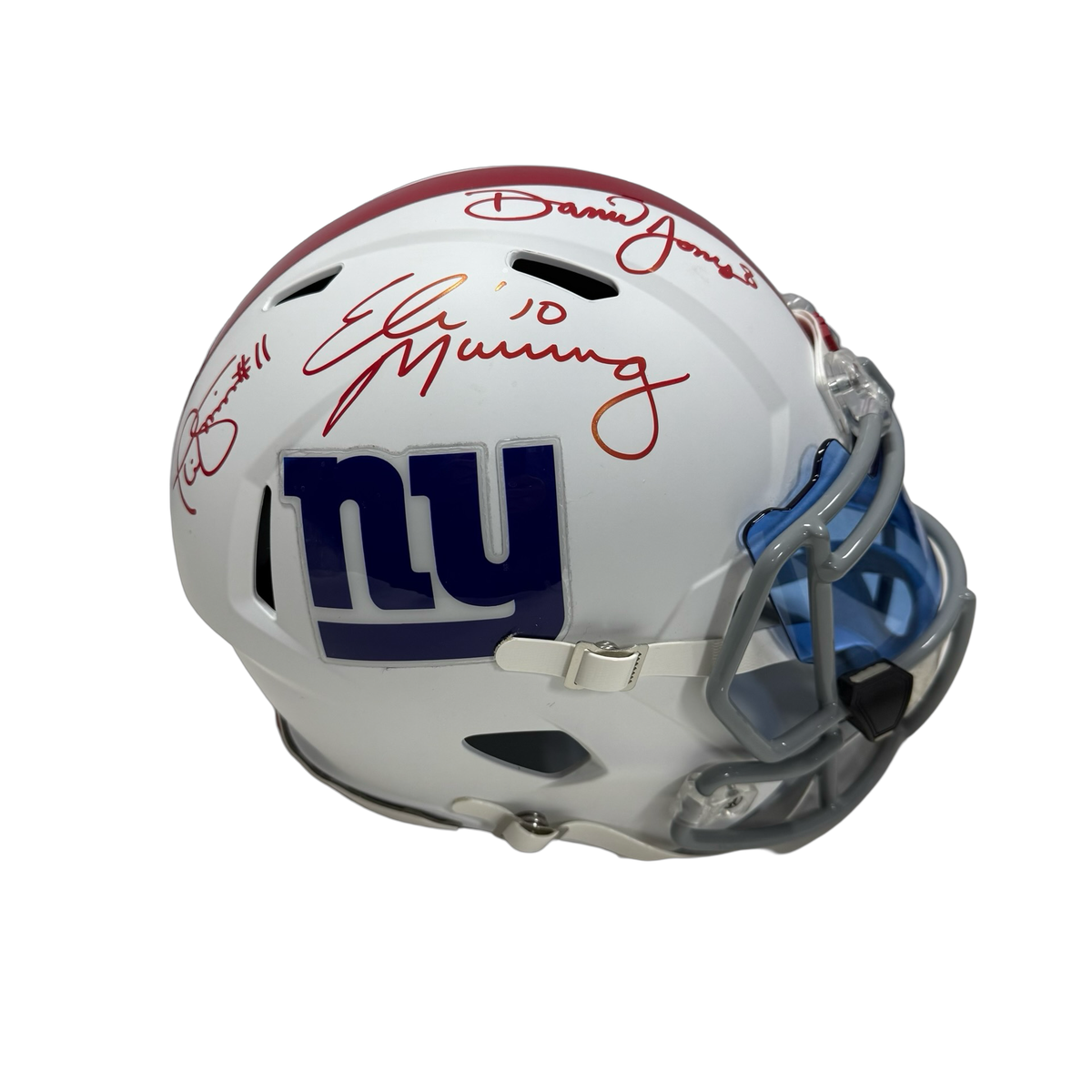 Eli Manning, Phil Simms & Daniel Jones Autographed New York Giants Flat White Replica Helmet JSA product image 1, provided