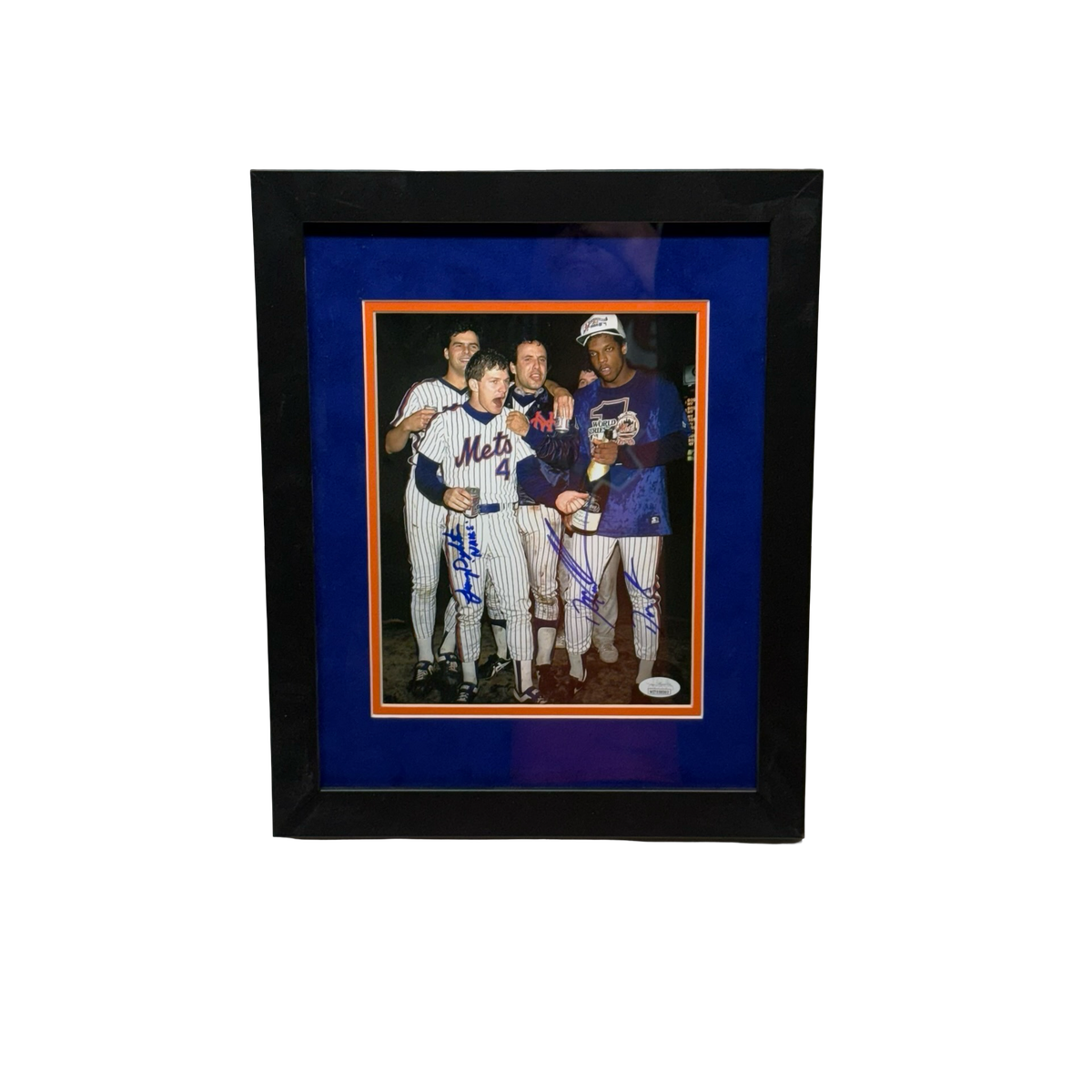 Doc Gooden & Lenny Dykstra Autographed New York Mets Celebration 8x10 JSA - Framed product image 1, provided for visual