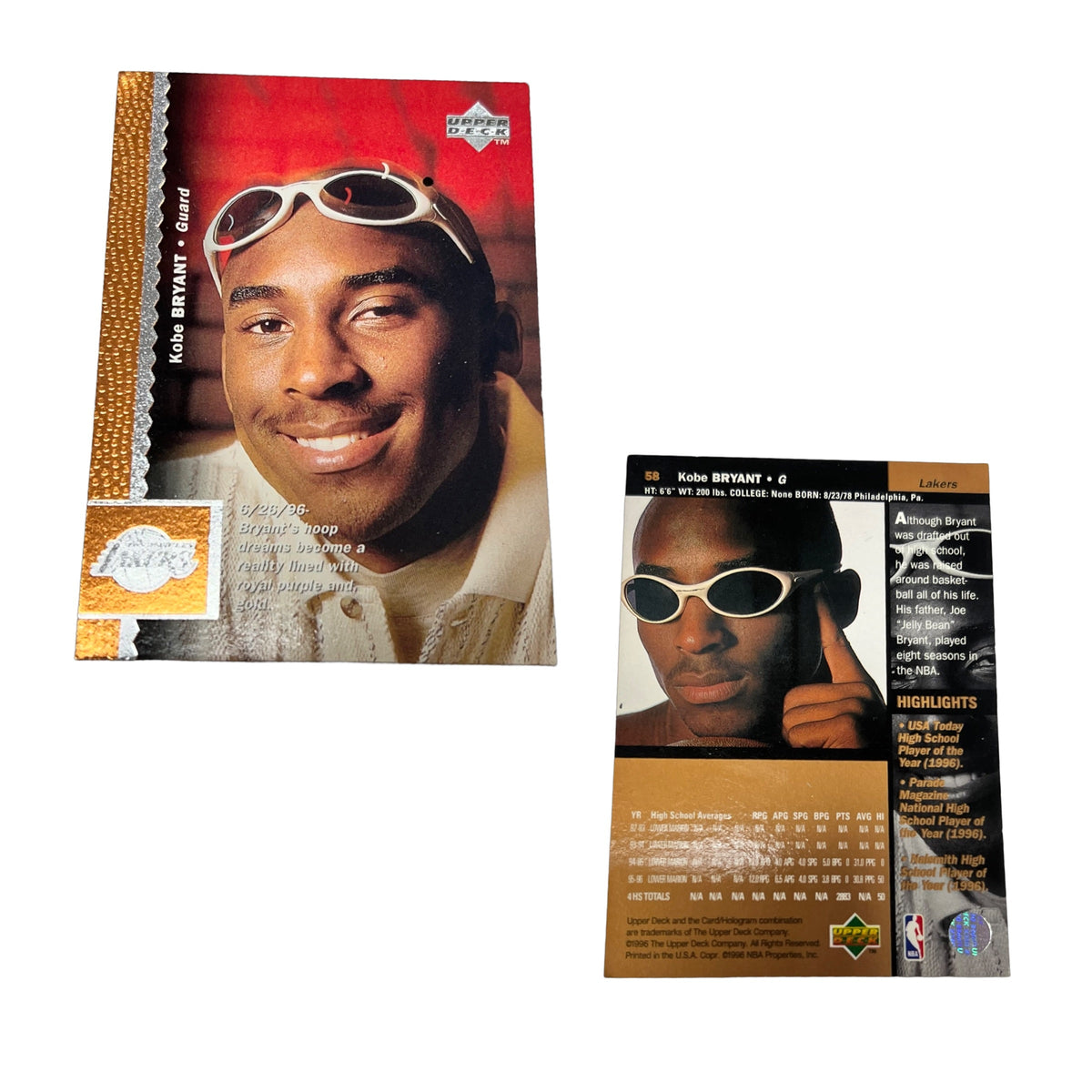 1996-97 Upper Deck Kobe Bryant Rookie RC #58 product image 1, provided for visual reference and product detail review