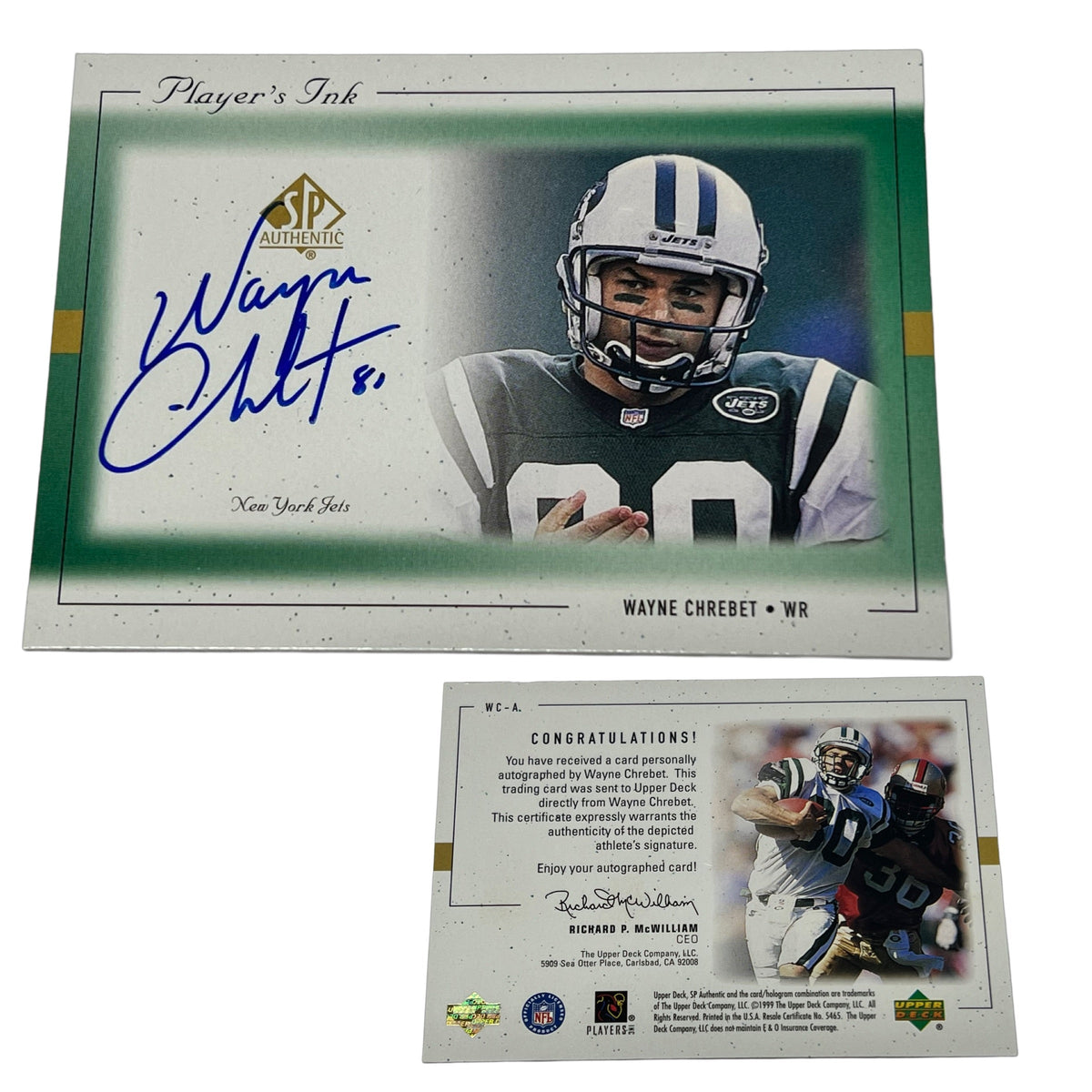 1999 Wayne Chrebet SP Authentic Player's Ink #WC-A product image 1, provided for visual reference and product detail review