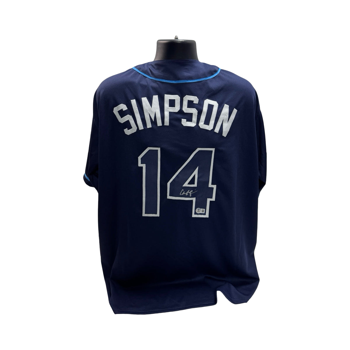 Chandler Simpson Autographed Tampa Bay Rays Navy Blue Jersey Beckett product image 1, provided for visual reference and
